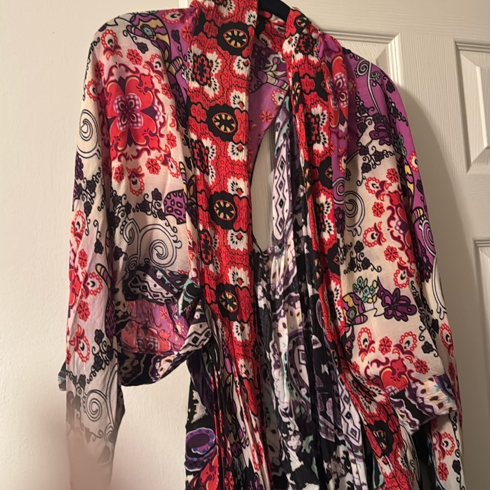 Free People multi color kimono open front shirt